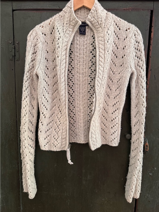 Abercrombie & Fitch Sweaters - VTG Y2K Abercrombie & Fitch Pointelle Lambswool Zip Cardigan Sweater Small
